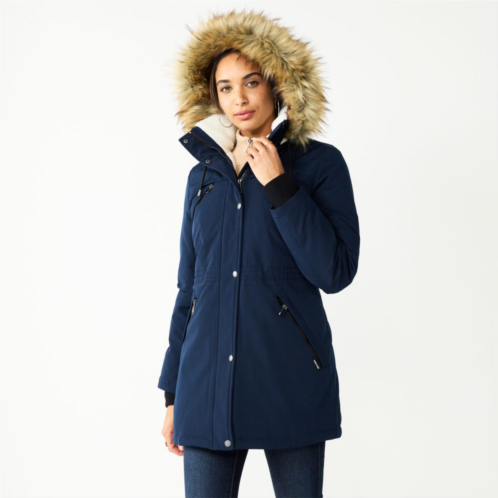 Womens Nine West Hooded Sherpa & Quilted Puffer Coat