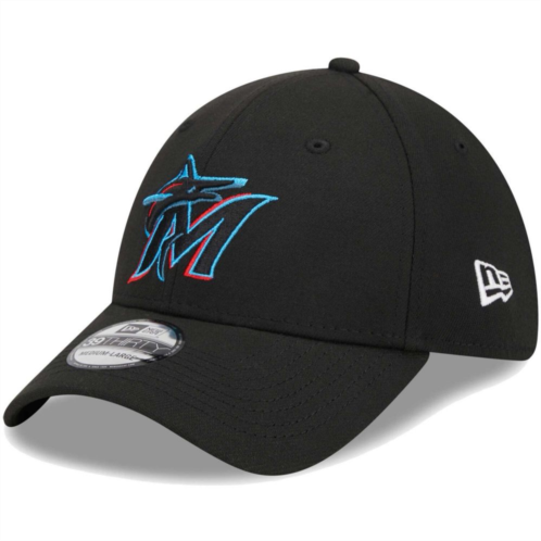 Mens New Era Black Miami Marlins Logo 39THIRTY Flex Hat