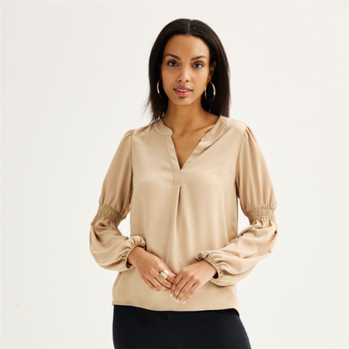 Womens Nine West Smocked Puff Sleeve Popover Top