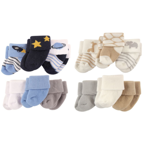 Luvable Friends Infant Boy Cotton Terry Socks, 12-Piece, Space Safari, 0-3 Months