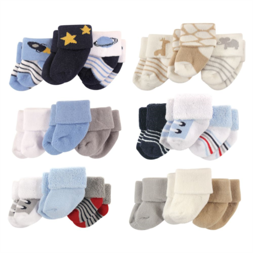 Luvable Friends Infant Boy Cotton Terry Socks, 18-Piece, Space Safari Blue Gray, 0-3 Months