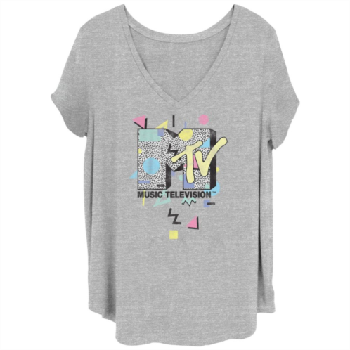Licensed Character Juniors Plus MTV Music Television 90s Style V-Neck Graphic Tee