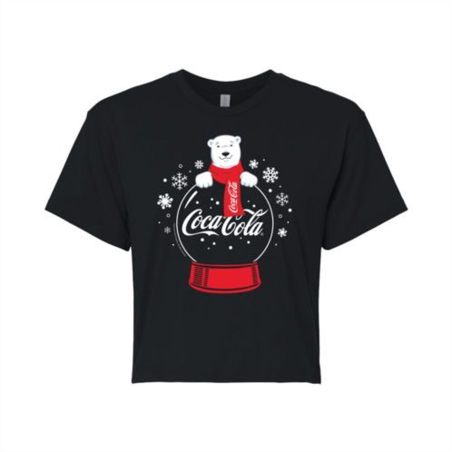 Licensed Character Juniors Coca-Cola Polar Bears Snowglobe Cropped Tee