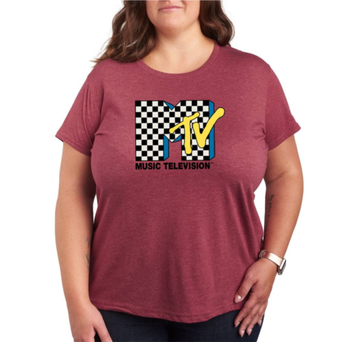 Licensed Character Juniors Plus Size MTV Checkered Logo Tee