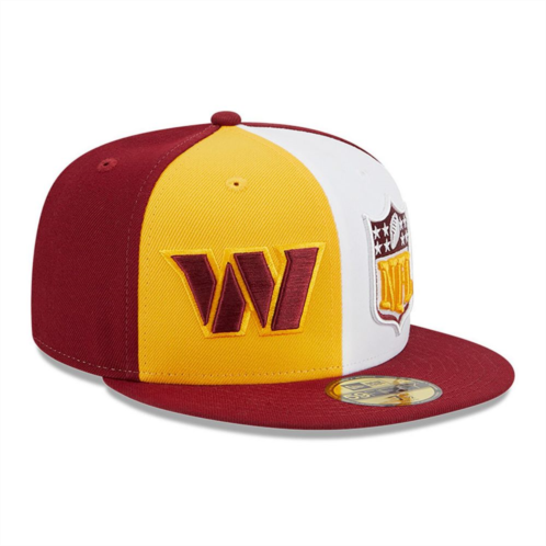 Mens New Era Gold/Burgundy Washington Commanders 2023 Sideline 59FIFTY Fitted Hat