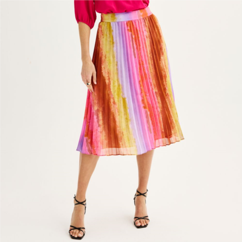 Womens Nine West Pleated Chiffon Rainbow Tie Dye Midi Skirt