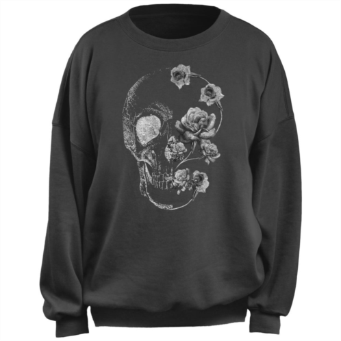 Unbranded Juniors Floral Skull Oversized Graphic Sweatshirt