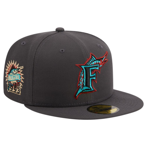 Mens New Era Graphite Florida Marlins Cooperstown Collection Print Undervisor 59FIFTY Fitted Hat