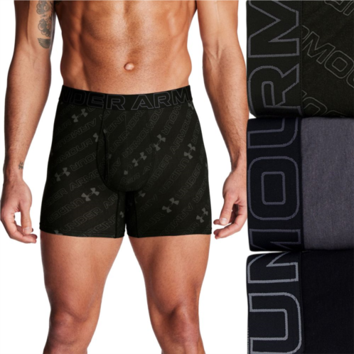 Mens Under Armour 3-pack Performance Cotton Stretch Fashion 6-in. Boxer Briefs