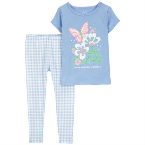 Toddler Boy Carters Pastel Floral Butterfly Print Pajama Shirt & Plaid Pajama Pants Set