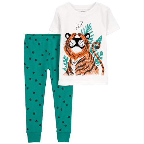 Toddler Boy Carters Snoozing Tiger Print Pajama Shirt & Allover Paw Print Pajama Pants Set