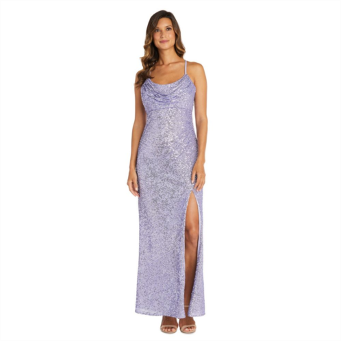 Womens Nightway Long Sequin Drape-Neck Dress