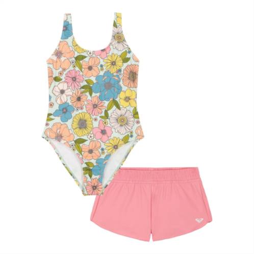 Girls 7-16 Roxy Topical Trail 1-Piece Swimsuit & Shorts Set
