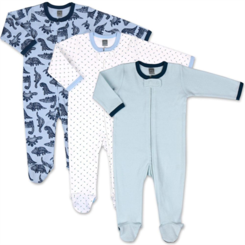 The Peanutshell Baby Sleep N Play Footed Pajamas for Boys or Girls, Dinosaur, Blue, 3 Pack
