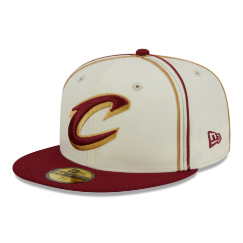 Mens New Era Cream/Wine Cleveland Cavaliers Piping 2-Tone 59FIFTY Fitted Hat