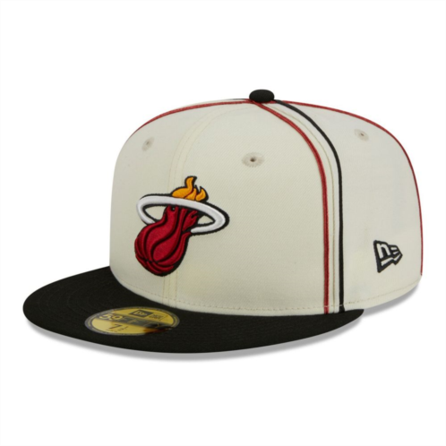 Mens New Era Cream/Black Miami Heat Piping 2-Tone 59FIFTY Fitted Hat