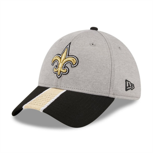 Mens New Era Heather Gray/Black New Orleans Saints Striped 39THIRTY Flex Hat