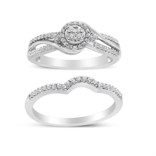 Haus of Brilliance Sterling Silver 1/3 Carat T.W. Diamond Composite Frame Bypass Engagement Ring Set