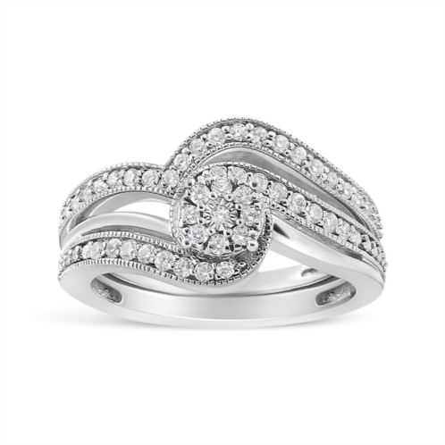 Haus of Brilliance Sterling Silver 1/3 Carat T.W. Diamond Bypass Vintage Engagement Ring Set