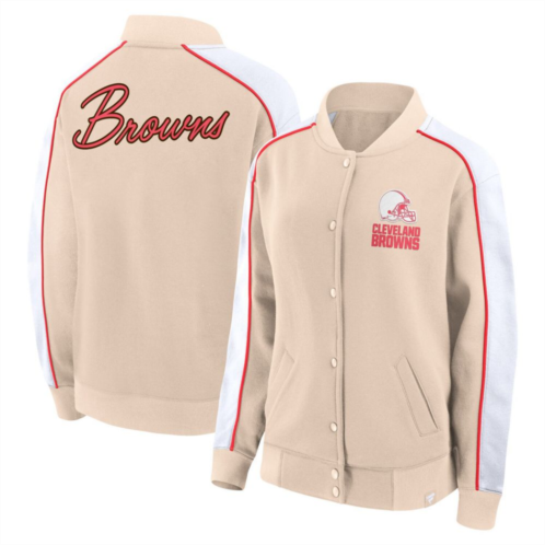 Womens Fanatics Branded Tan Cleveland Browns Lounge Full-Snap Varsity Jacket