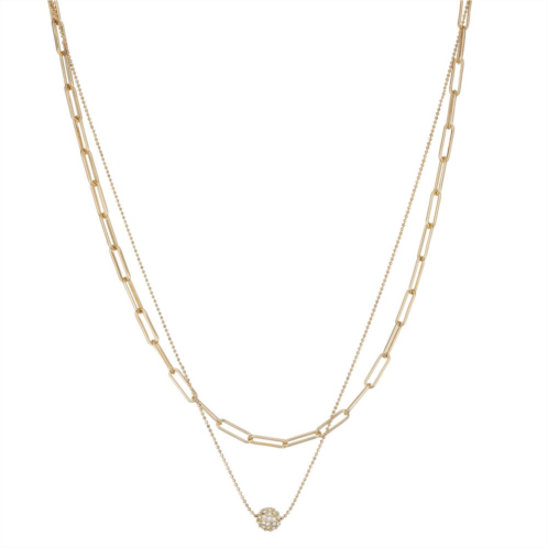 Nine West Gold Tone Crystal Chain & Ball Charm Double-Strand Necklace