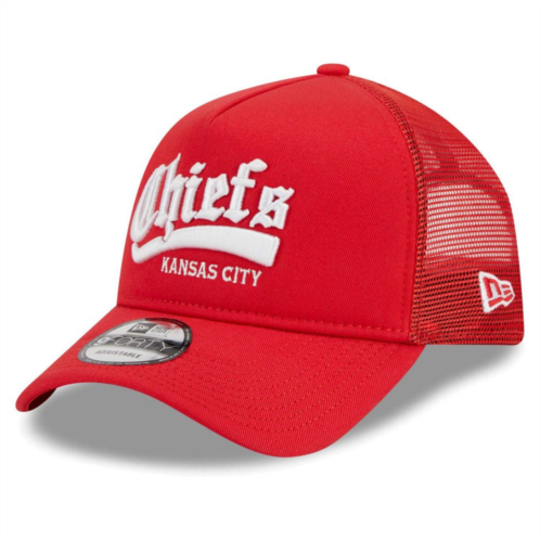 Mens New Era Red Kansas City Chiefs Caliber Trucker 9FORTY Adjustable Hat