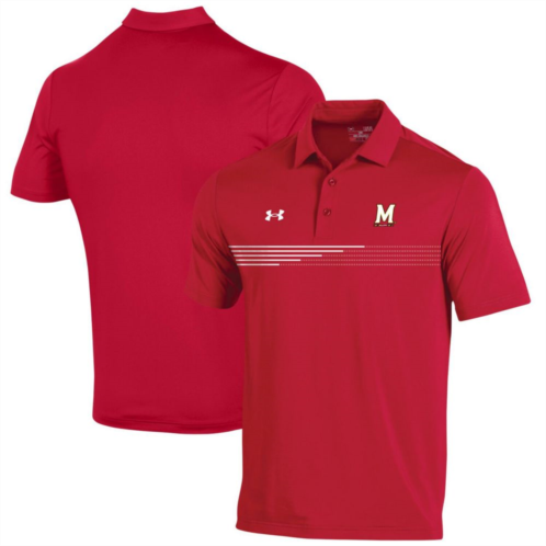 Mens Under Armour Red Maryland Terrapins Tee To Green Stripe Polo