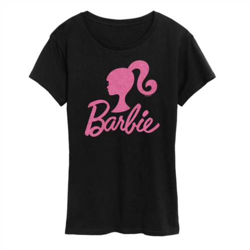 Womens Barbie Logo Pink Glitter Graphic Tee