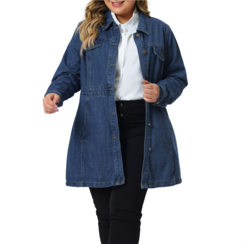Agnes Orinda Plus Size Denim Jacket for Women Buttons Long Sleeve Jean Jackets