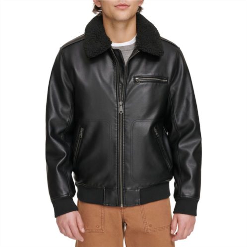 Mens Levis Faux Leather Bomber Jacket With Sherpa Collar