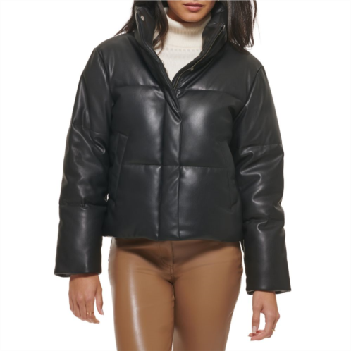 Womens Levis Faux-Leather Short Puffer Jacket