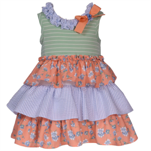 Baby & Toddler Girl Bonnie Jean Mixed Print Tiered Sleeveless Ruffle Neck Dress