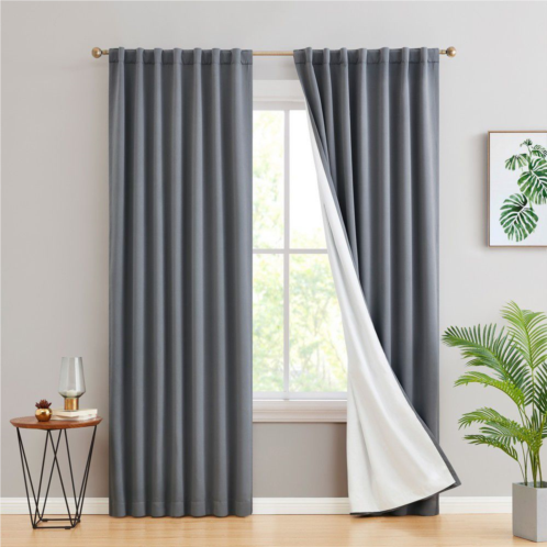 THD Grant 100% Blackout Rod Pocket Window Curtain Panels Energy Efficient Total Privacy Bedroom Living Room - Set of 2