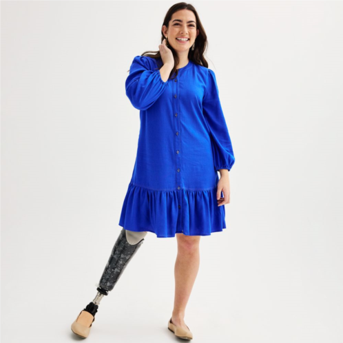 Womens Nine West Adaptive Blouson Sleeve Flutter Hem Mini Dress