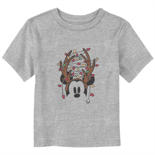 Disneys Mickey Mouse Toddler Boy Antlers With Christmas Lights Graphic Tee