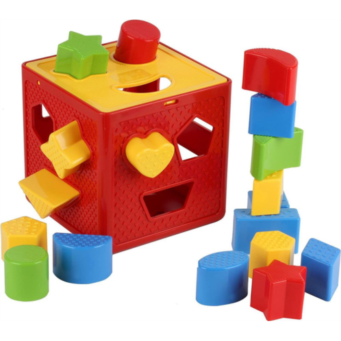 Play22 Baby Blocks Shape Sorter Toy - 18 Shapes Color Recognition Shape Toys with Colorful Sorter Cube Box