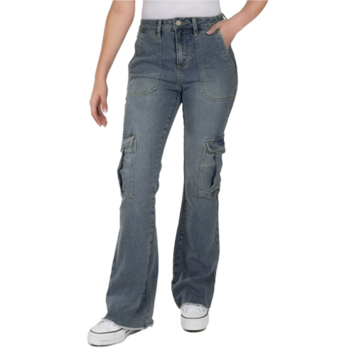 Juniors Indigo Rein High Rise Cargo Flare Jeans