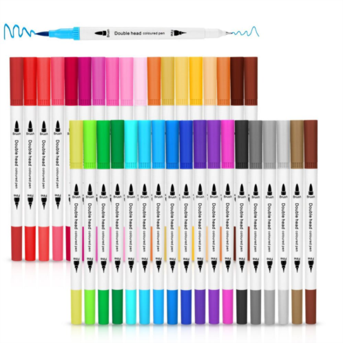 AGPtEK 36 Colors Dual Tip Brush Marker Pens with 0.4 Fine Tip