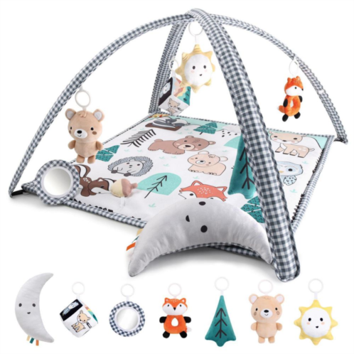 The Peanutshell 7 In 1 Baby Play Gym And Tummy Time Mat, Woodland Animals