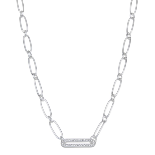 Nine West Silver Tone Crystal Paperclip Necklace