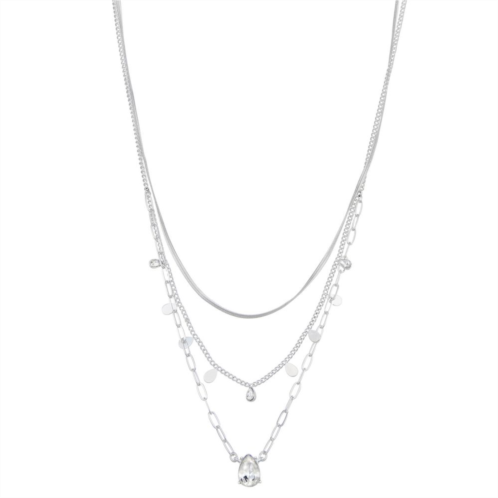 Nine West Silver Tone Simulated Crystal Multi-Row Pendant Necklace