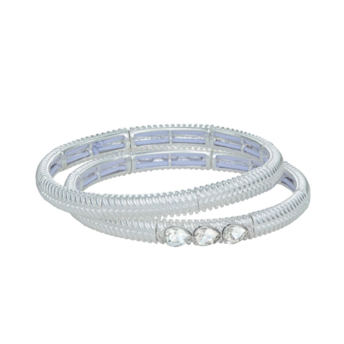 Nine West Set of 2 Silver Tone Simulated Crystal Stretch Bracelets