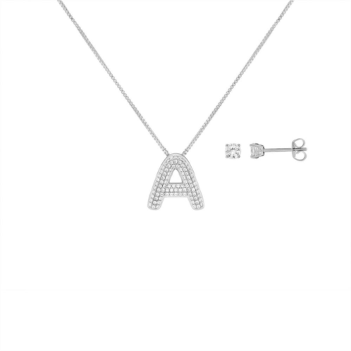Brilliance Silver Plated Cubic Zirconia Stud Earrings and Initial Pendant Necklace Set
