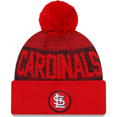 Mens New Era Red St. Louis Cardinals Authentic Collection Sport Cuffed Knit Hat with Pom