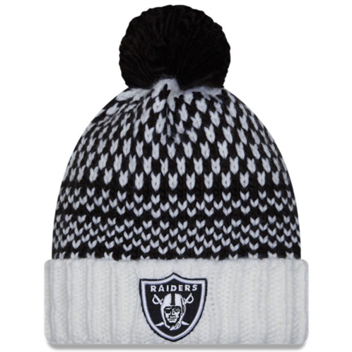 Womens New Era Black/White Las Vegas Raiders 2023 NFL Crucial Catch Cuffed Pom Knit Hat