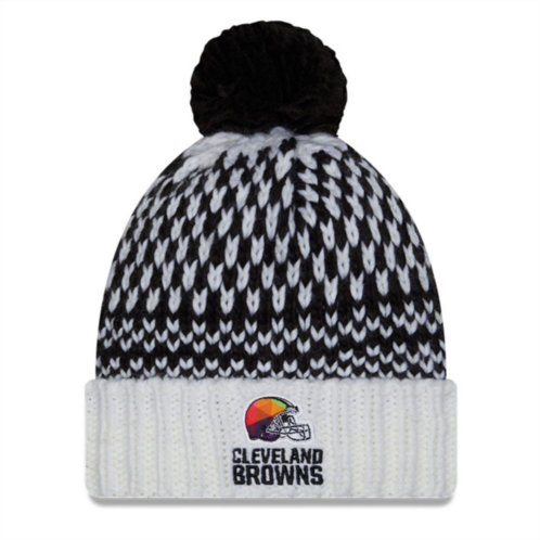 Womens New Era Black/White Cleveland Browns 2023 NFL Crucial Catch Cuffed Pom Knit Hat