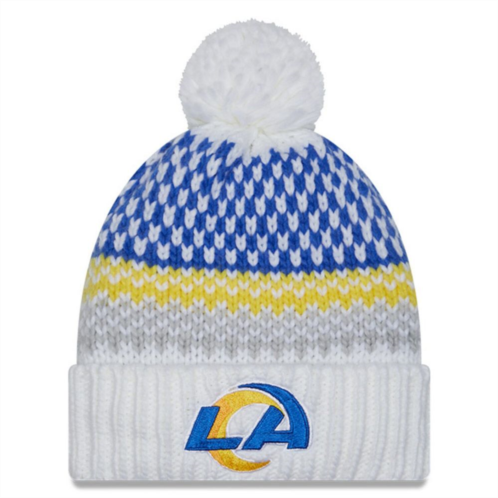 Womens New Era White Los Angeles Rams 2023 Sideline Cuffed Knit Hat with Pom