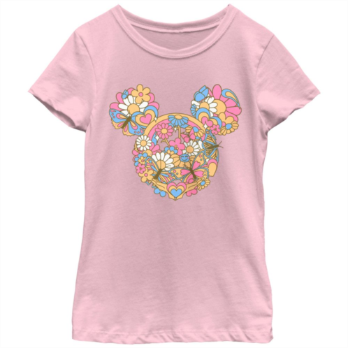 Disneys Mickey Mouse Flowers And Butterflies Head Girls Graphic Tee