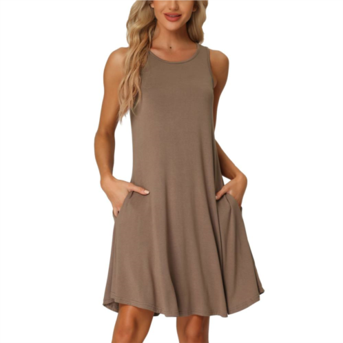Cheibear Womens Nightshirt Sleeveless Tank Dress Basic Sleepwear Nightgown With Pockets