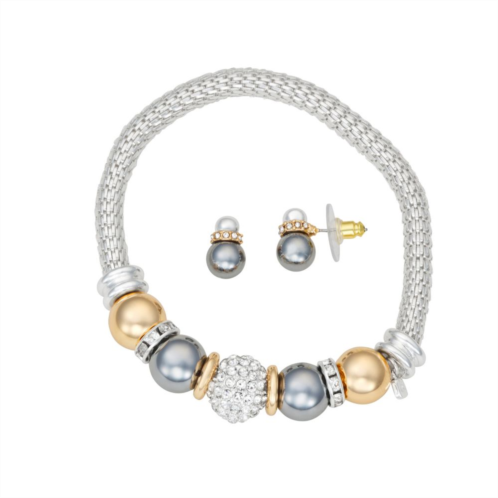 Nine West Tri-Tone Crystal Pave Ball Bracelet & Stud Earring Set